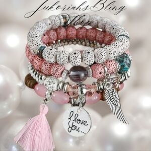 Pink Bohemian Stack Charm Bracelet